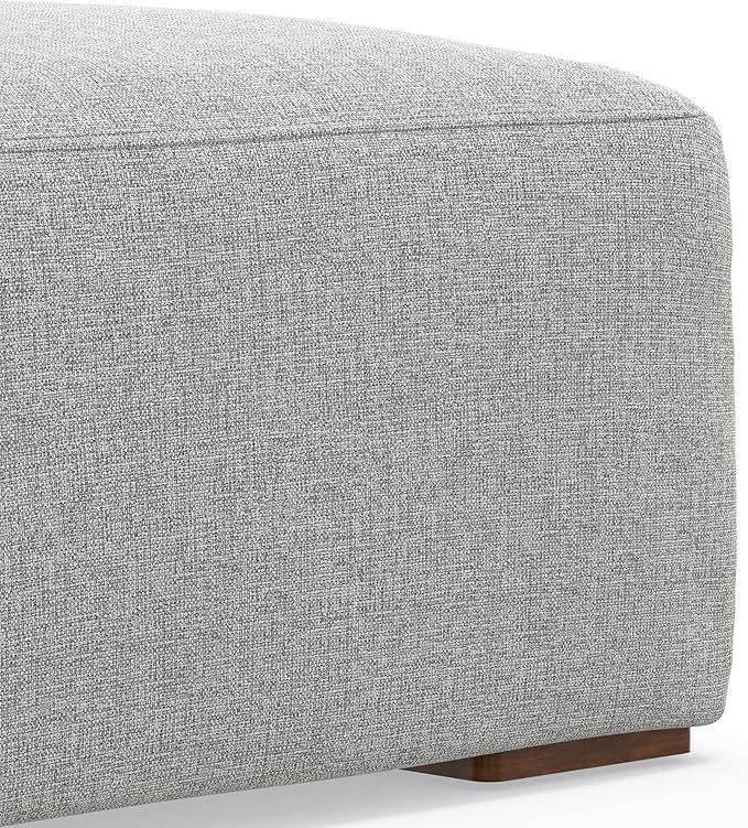 SIMPLIHOME Rex Ottoman - 34 inch Wide Upholstered Performance Fabric Square Ottoman in Pale Grey, Modern Bench for Living Room or Bedroom with High-Density Cushion, Assembled