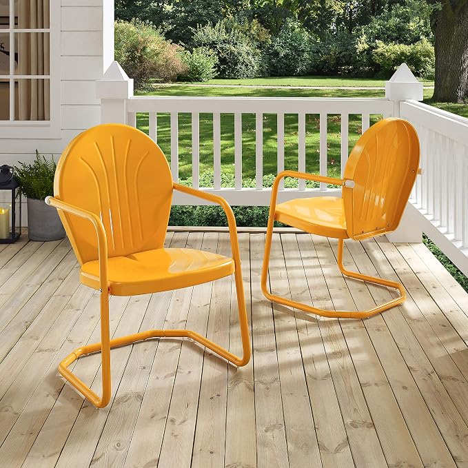Crosley Furniture Griffith Outdoor Chair, Retro Metal Patio Chairs for Dining, Porch, Deck, Balcony, Tangerine - Image 10
