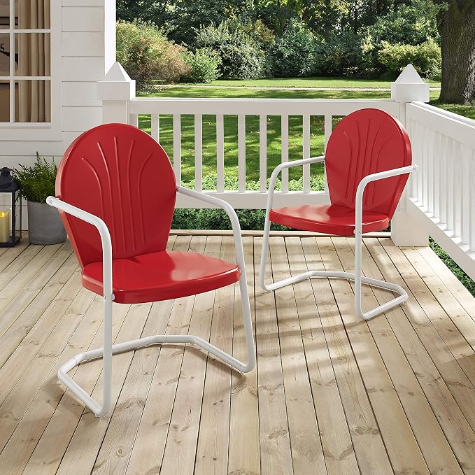 Crosley Furniture Griffith Outdoor Chair, Retro Metal Patio Chairs for Dining, Porch, Deck, Balcony, Red - Image 10