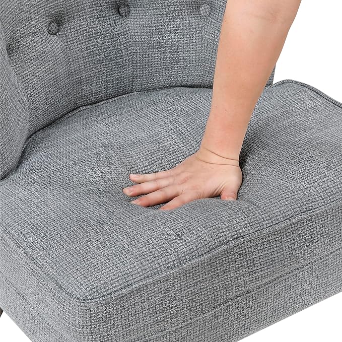 Lexicon Accent Chair, Textured Fabric Upholstered Armless Chair with Solid Wood Legs, Button Tufted Curved Back for Living Room/Bedroom/Office/Waiting Area, Dark Gray