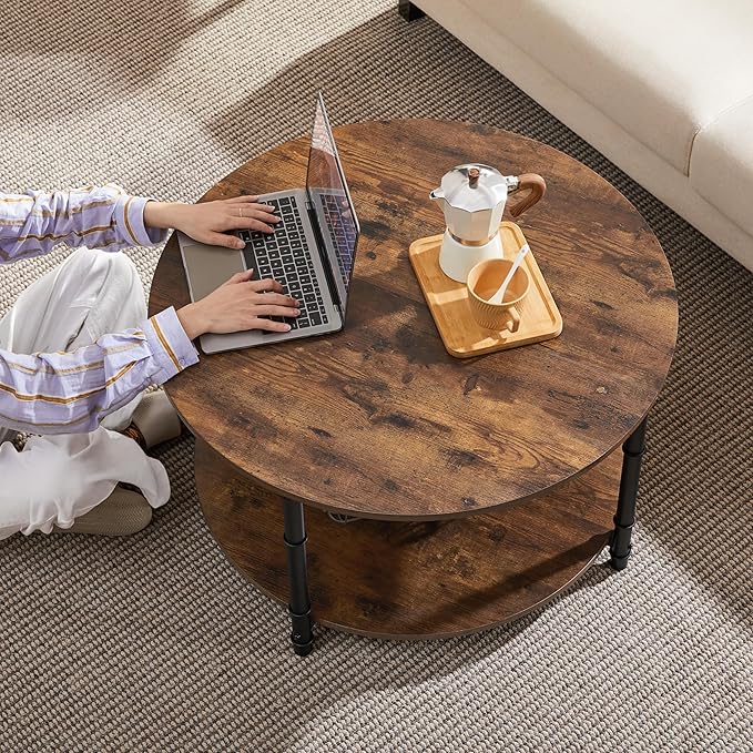 Yaheetech Round Coffee Table with Storage Shelf, 2 Tier Wood Coffee Table for Living Room Modern Accent Center Tables with Easy Assembly 31.5 x 18 Inches