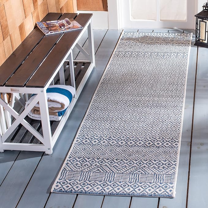 SAFAVIEH Courtyard Collection 2' 3" x 22' Blue / Navy CY8235 Indoor/ Outdoor Easy-Cleaning Patio Backyard Mudroom Runner-Rug by SAFAVIEH
