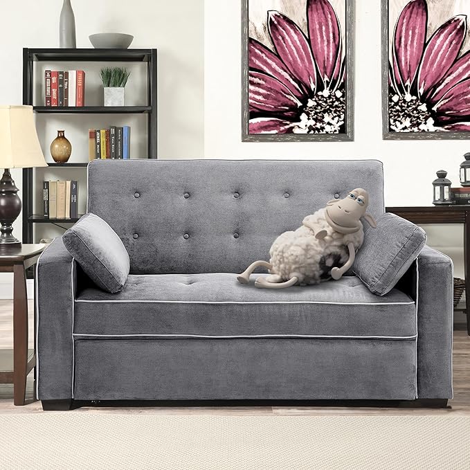 Serta Ainsley 72.6" Convertible Sleeper Sofa, Queen Size, Dreamcoil Comfort, Soft Woven Fabric, Charcoal