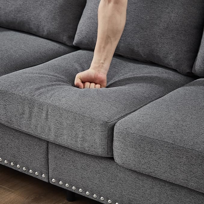 2 Pieses Living Room Sofa Sets Linen Fabric Couch and Loveseat with Nailhead Decor, Soild Wood Legs, Rolled Armrests & Storage ,2PCS Sofas 3 Seaters Couch and Love Seat for Living Room Furniture Sets