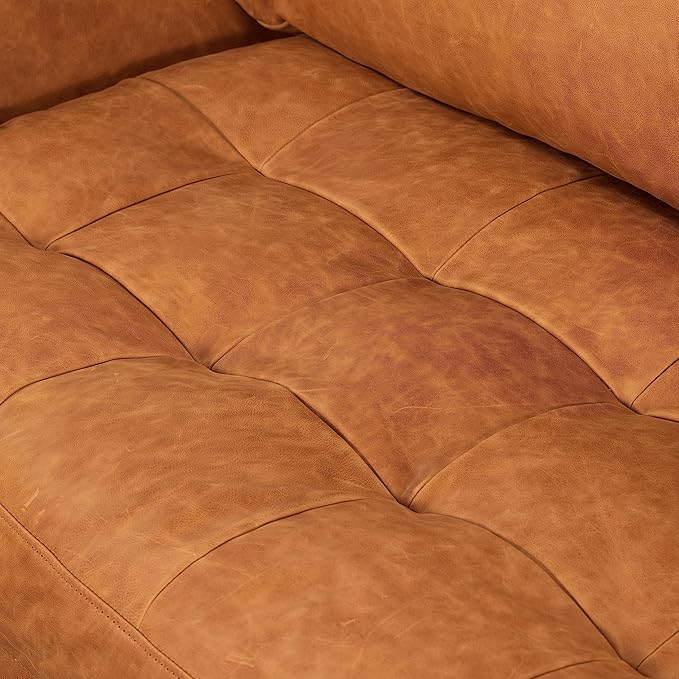 Poly & BARK Calle Right-Facing Sectional in Full-Grain Pure-Aniline Italian Tanned Leather in Cognac Tan and Brass Legs