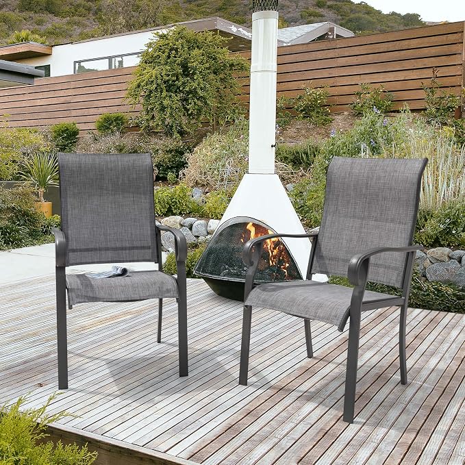 NUU GARDEN Patio Dining Chairs Set of 2, All Weather Textilene Patio Chairs,Powder-Coated Metal Frame Outdoor Patio Bistro Dining Chairs for Lawn Garden Backyard, Light Gray - Image 4