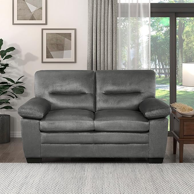 Lexicon 63" Sofa, Comfy Modern Sofa with Pillow-Top Arms, Couch for Living Room Apartment Lounge, Solid and Easy to Assemble, 2-Seater Couch, Dark Gray