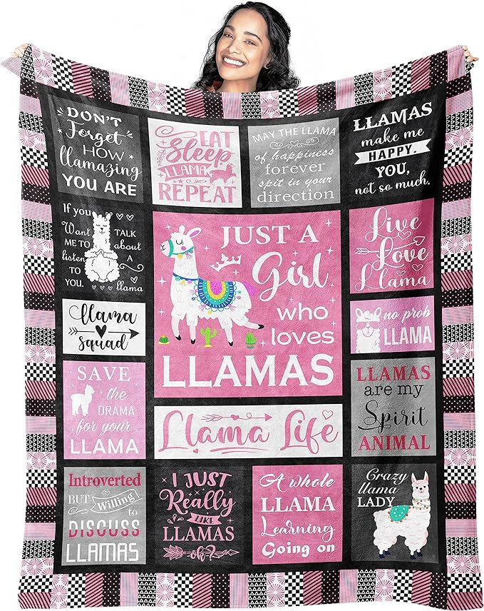 Llama Gifts for Women Girls Throw Blanket 60"x50", Llama Gifts for Lovers Mom, Alpaca Blanket/Decor
