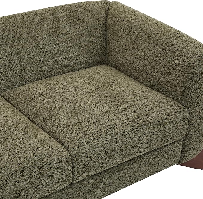 Merax 63 Inch Modern Boucle Upholstered 2-Seater Sofa, Chenille Fabric Loveseat with Solid Wood Legs, Low Profile Small Couch for Living Room, Olive Green