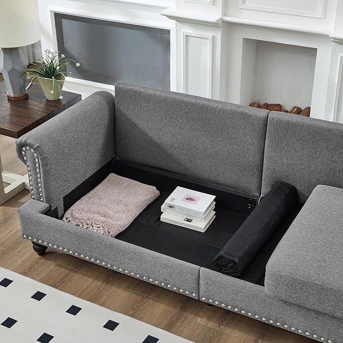 2 Pieses Living Room Sofa Sets Linen Fabric Couch and Loveseat with Nailhead Decor, Soild Wood Legs, Rolled Armrests & Storage ,2PCS Sofas 3 Seaters Couch and Love Seat for Living Room Furniture Sets