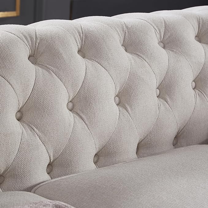 ERYE 88-Inch Classic 3 Seat Chesterfield Sofa Couches for Living Room Bedroom, 3 Seaters Button Tufted Linen Fabric Upholstered Chesterfield Sofa Couch,Wood Legs | Button Tufted, Easy to Assemble, Nailhead, Removable Cushion