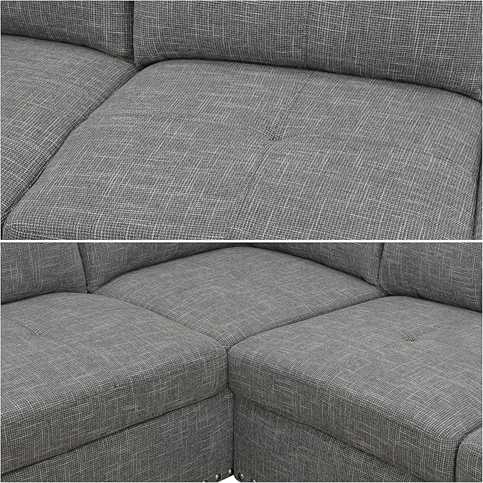 Sectional Couches for Living Room Furniture, 4 Seat L Shaped Couches with Ottoman, Modular Sectional Sofa for Apartment Furniture Sets, Grey