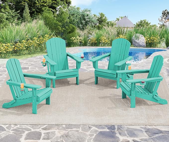 SERWALL Adirondack Chair with Cup Holders - Composite Adirondack Chairs Set of 2 HDPE Outdoor Chairs All Weather Use- Aruba - Image 2