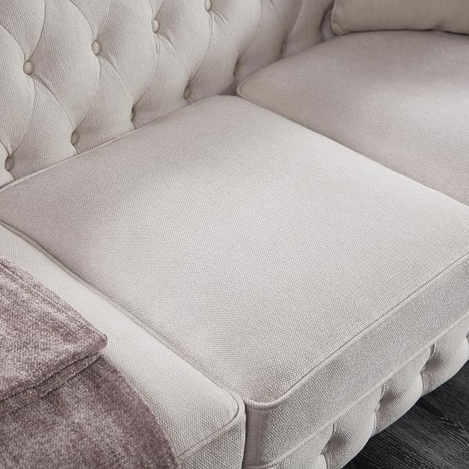 ERYE 88-Inch Classic 3 Seat Chesterfield Sofa Couches for Living Room Bedroom, 3 Seaters Button Tufted Linen Fabric Upholstered Chesterfield Sofa Couch,Wood Legs | Button Tufted, Easy to Assemble, Nailhead, Removable Cushion