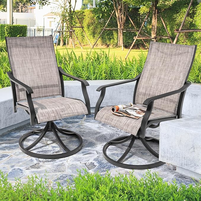 NUU GARDEN Swivel Patio Chair Set of 2, All-Weather Textilene Outdoor Dining Chairs with High Back, Outdoor Dining Chair Set for Lawn Porch Balcony Outside, Grayish Brown - Image 4