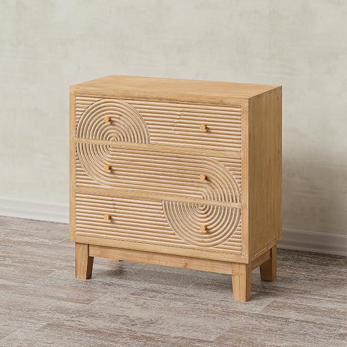 COZAYH 3-Drawer Farmhouse Dresser with Handicraft Wood Ring Motif, Set of 2 Fully Assembled Nightstand Wooden Finish for Boho, Mid-Century, Natural Wood, Rustic - Image 8