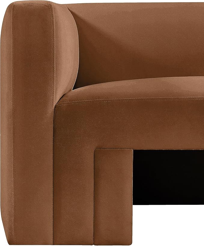 Meridian Furniture 665Saddle-S Henson Collection Modern | Contemporary Velvet Upholstered Sofa with Soft Saddle Brown Velvet, Solid Wood Frame, 89.5" W x 34.5" D x 28" H, Saddle
