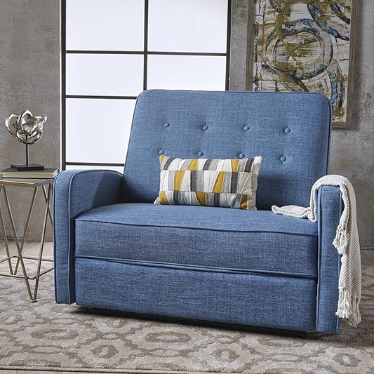 Christopher Knight Home GDFStudio Christopher Knight Home Calliope Buttoned Fabric Reclining Loveseat, Muted Blue / Black