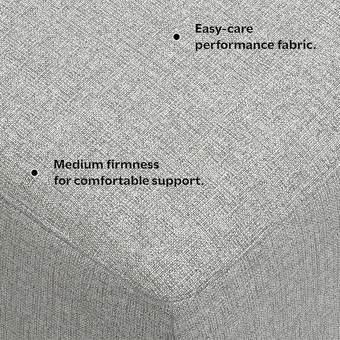 SIMPLIHOME Rex Ottoman - 34 inch Wide Upholstered Performance Fabric Square Ottoman in Pale Grey, Modern Bench for Living Room or Bedroom with High-Density Cushion, Assembled