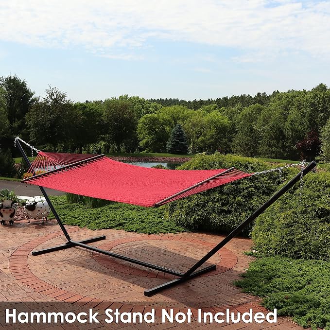 Sunnydaze Soft-Spun Polyester Rope Double Hammock for Outside - 600-Pound Weight Capacity Extra Large Hammock - Red - Image 9
