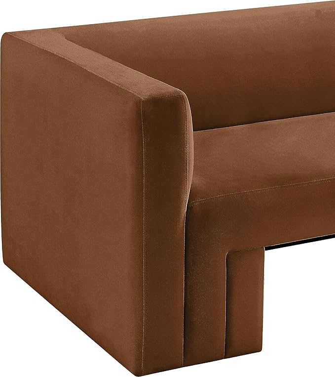 Meridian Furniture 665Saddle-S Henson Collection Modern | Contemporary Velvet Upholstered Sofa with Soft Saddle Brown Velvet, Solid Wood Frame, 89.5" W x 34.5" D x 28" H, Saddle