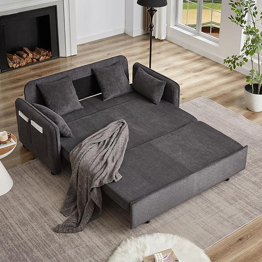 Ball & Cast 66" Convertible Sofa Bed,3-in-1 Corduroy Loveseat Sleeper Pull Out Couch Bed with Pillows and Side Pockets, Deep Seat Comfy Sofa Couches for Living Room,Apartment,Dark Grey