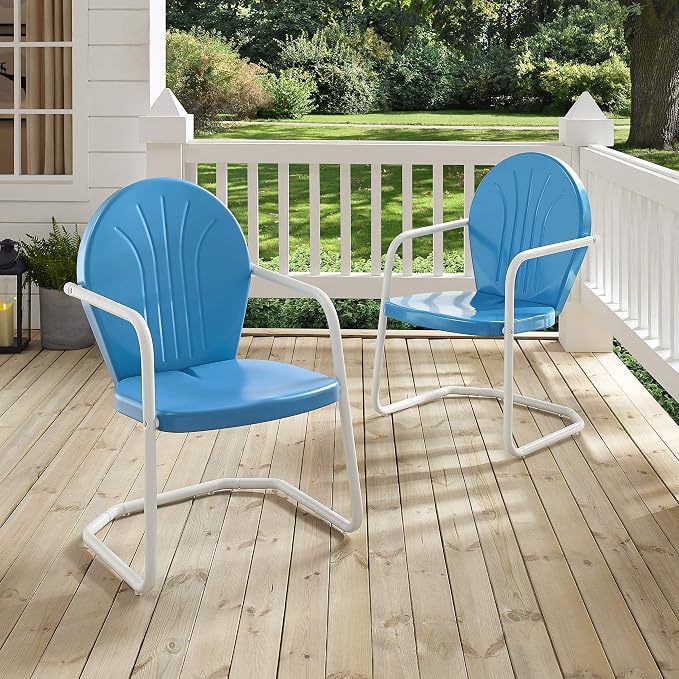 Crosley Furniture Griffith Outdoor Chair, Retro Metal Patio Chairs for Dining, Porch, Deck, Balcony, Sky Blue - Image 8