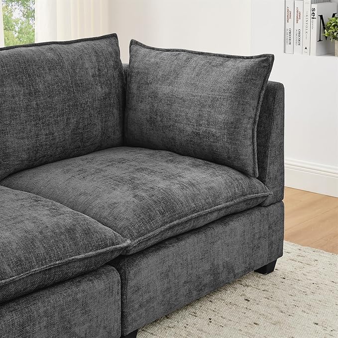 Flexible Combination Convertible Modular Sectional Sofa,140" Oversized U Shaped Cloud Couches with 2 Movable Ottomans,6-Seat Chenille Combination Sofa Set for Living Room | Layer Cushions