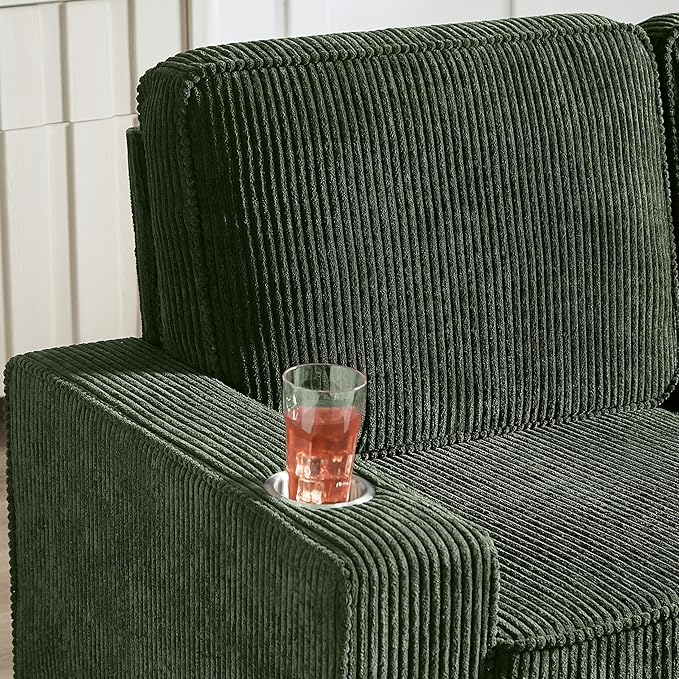 83" Modern Cloud Sofas for Living Room Bedroom, 3 Seat Modular Couch Soft Corduroy Upholstered Loveseat Couches with Cupholders for Home Apartment Office Studio