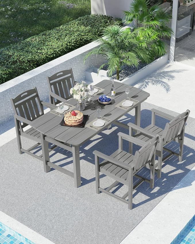 Ciokea HDPE Outdoor Dining Set, 5-Piece Patio Table and Chairs Set with Umbrella Hole, All-Weather Patio Dining Sets for 4, Durable Patio Furniture for Backyard, Garden, Lawn & Poolside, Grey - Image 8