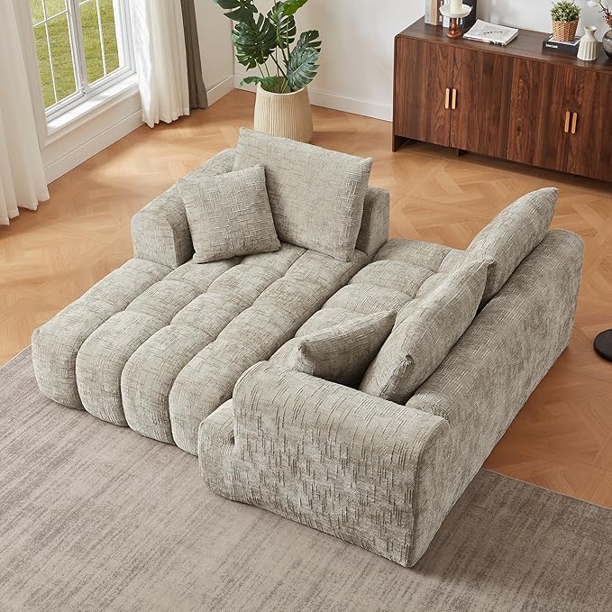 108 Inch Oversized Cloud Modular Sectional Sofa with Left Facing Chaise, L Shaped Floor Lounge Couch, Comfy Tufted Chenille Boneless Sofa with Deep Seat,No Assembly Required for Living Room Office