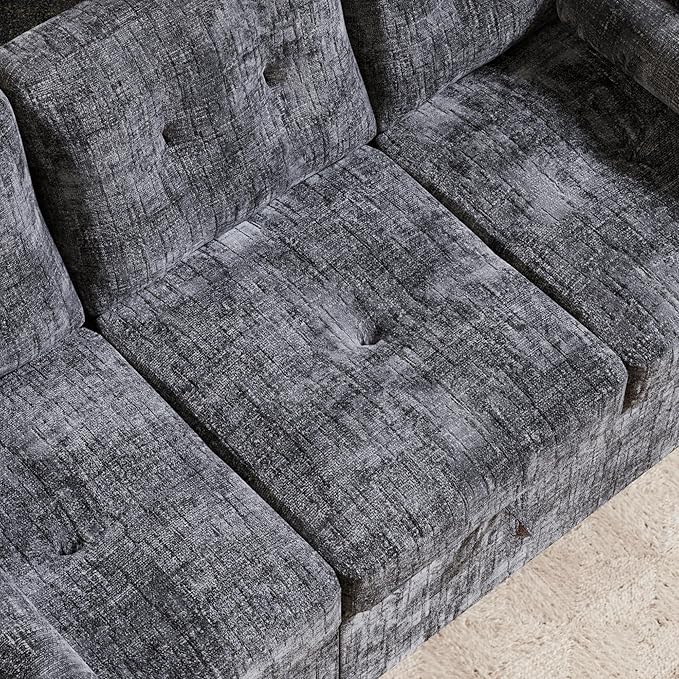Convertible Queen Sofa Bed, 63 Inch Chenille Pull Out Couch with Side Table, 3 Seat Pull Out Sofa Bed with Level Adjustable Backrest, Comfy Sleeper Sofas for Living Room, Apartment, Gray