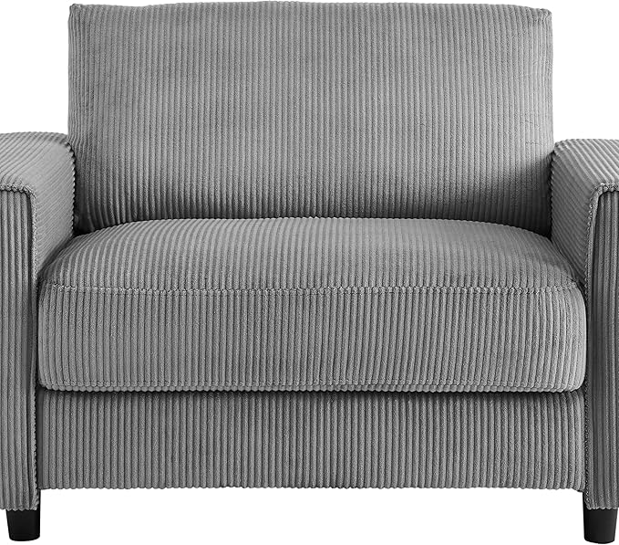 AC Pacific Derek Modern Corduroy Accent Chair for Living Room, Tufted Arm Chair with Plush Upholstery, High-Density Foam, Sleek Black Legs, Durable Wooden Frame, Chair, Grey