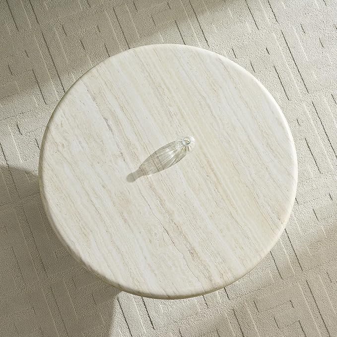 Round Coffee Table, 35.04" Fiberglass Imitation Stone Table Cement Rock Center Table for Living Room Apartment Office, No Need Assembly