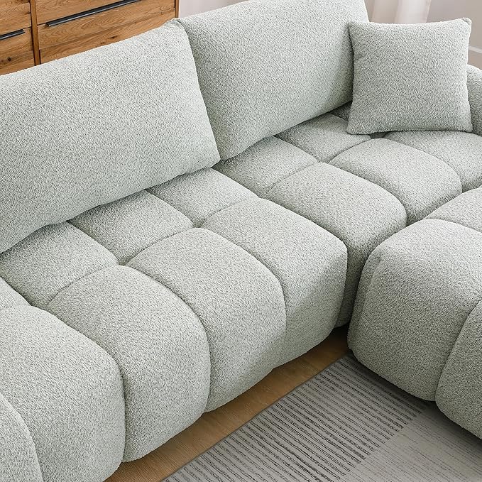 ERYE 110" L-Shaped Sectional Sofa 4 Seat Tufted Sofa Couches with Ottoman, Oversized Tufted Boucle Upholstered Corner Sectional Couch for Living Room Home Apartment