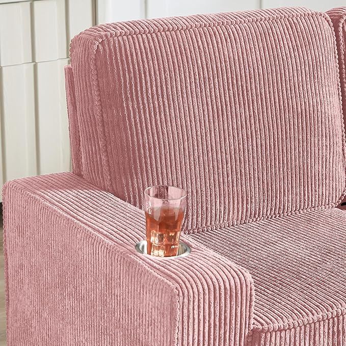 83" Modern Cloud Sofas for Living Room Bedroom, 3 Seat Modular Couch Soft Corduroy Upholstered Loveseat Couches with Cupholders for Home Apartment Office Studio