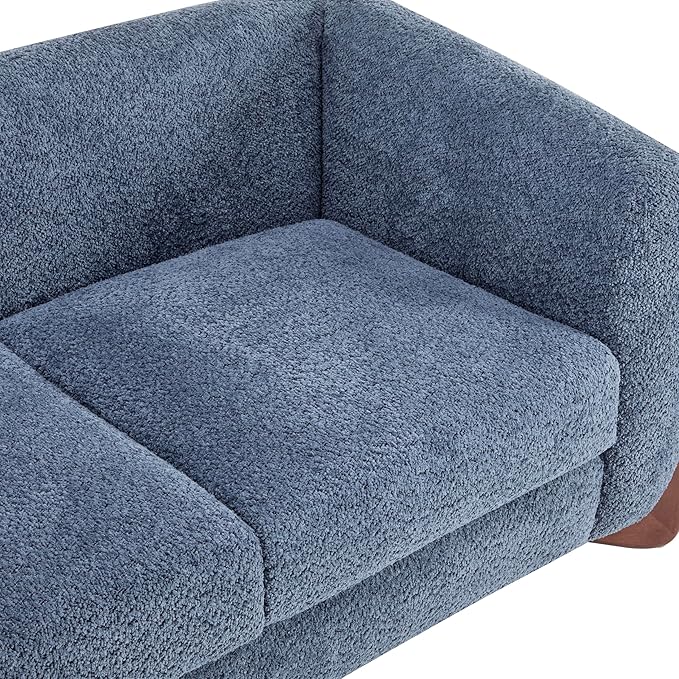 Merax 63 Inch Modern Boucle Upholstered 2-Seater Sofa, Chenille Fabric Loveseat with Solid Wood Legs, Low Profile Small Couch for Living Room, Navy Blue