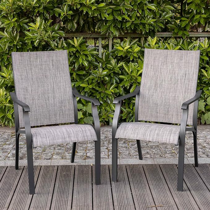 NUU GARDEN Outdoor Dining Chairs Set of 2, Textilene Patio Chairs with Aluminum Frame, Quick-Dry Rust-Resistant Chairs with Backrest & Armrests for Lawn Garden Backyard, Grayish Brown - Image 2