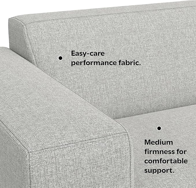 SIMPLIHOME Rex Left-Arm Sofa Module in 100% Recycled Polyester Tightly Woven Performance Fabric, Pale Grey, 44-inches Wide, Handcrafted Modern-Style Left-Arm Accent Chair for Living Room