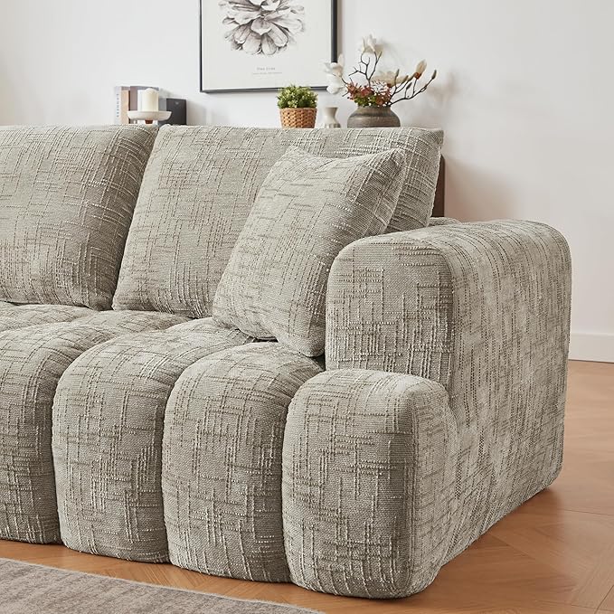 108 Inch Oversized Cloud Modular Sectional Sofa with Left Facing Chaise, L Shaped Floor Lounge Couch, Comfy Tufted Chenille Boneless Sofa with Deep Seat,No Assembly Required for Living Room Office