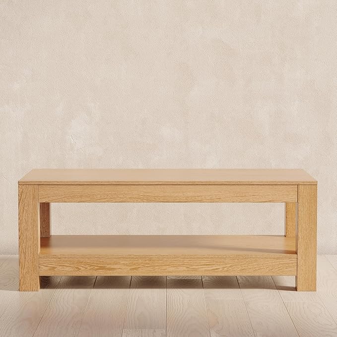 Maven Lane Paulo Coffee Table – 18 Inch Rectange Table with Storage – Natural Solid Wood – Ideal for Living Room and Lounge
