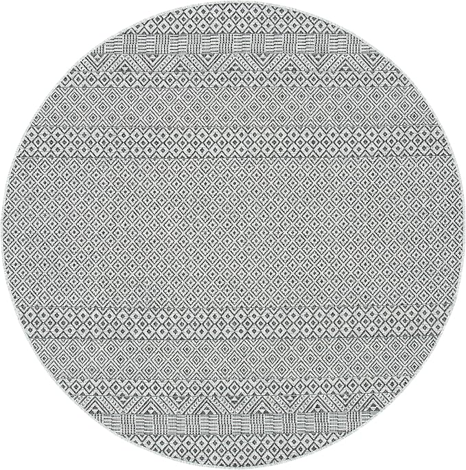 SAFAVIEH Courtyard Collection 10' Round Grey/Black CY8235 Indoor/Outdoor Non-Shedding Easy Cleaning Patio Backyard Porch Deck Mudroom Area Rug - Image 3