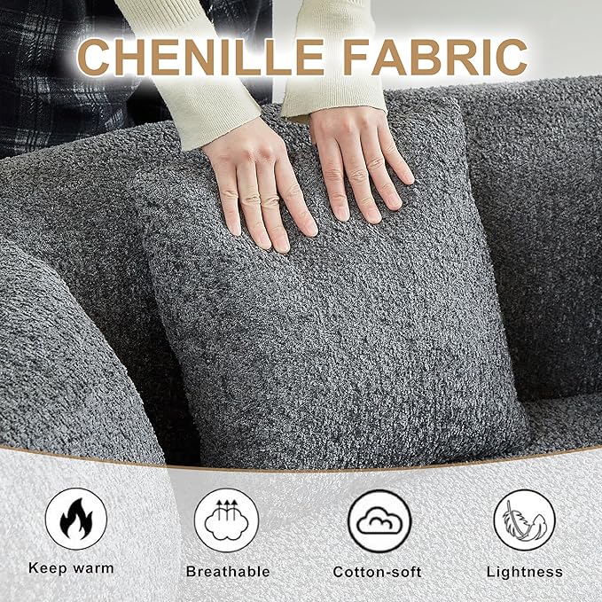 106-Inch Curved Boneless Sofa Couches Compressed 4-Seat Foam Couch for Living Room Bedroom, Boneless Modular Cloud Sofa Curved Floor Couch with 6 Pillows, No Assembly