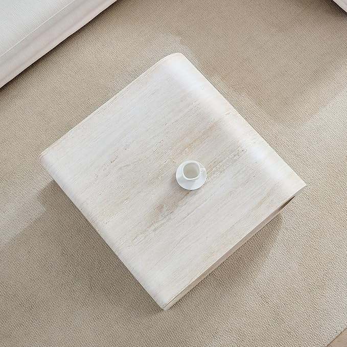 Square Coffee Table 33.86" Faux Marble Pattern Wood Center Table with Layered Base for Living Romm Apartment, No Need Assembly