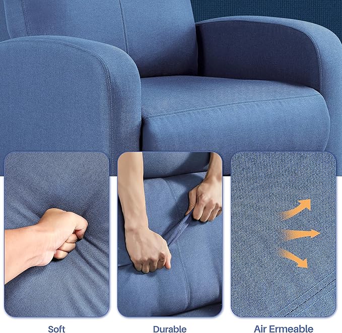 Topeakmart Fabric Recliner Sofa Push Back Recliner Chair Adjustable Modern Single Reclining Chair Upholstered Sofa with Pocket Spring Living Room Bedroom Home Theater Light Blue