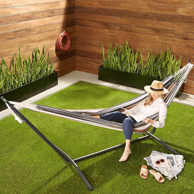 Amazon Basics Double Portable Hammock with Space Saving Steel Stand and Carrying Case, 2 Person, 470lb Capacity, Multi Color, 118" x 46" x 39" - Image 8